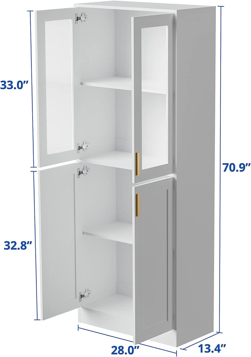 70 inches Tall Display Bookcase Tall Cabinet with Acrylic Glass Doors and Adjustable Shelves