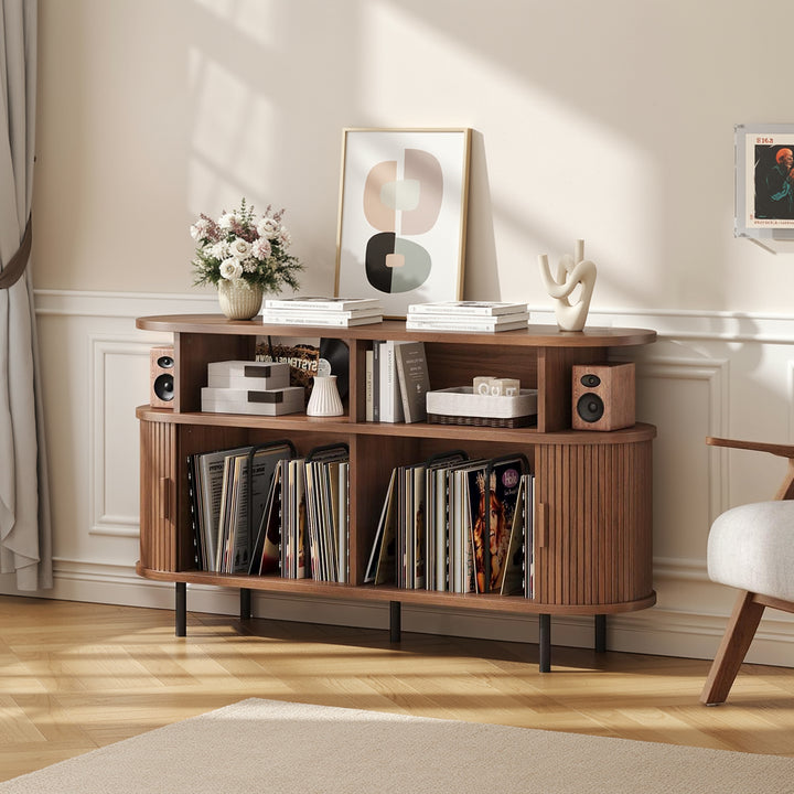 Record Player Stand with Charging Station, Turntable Stand with