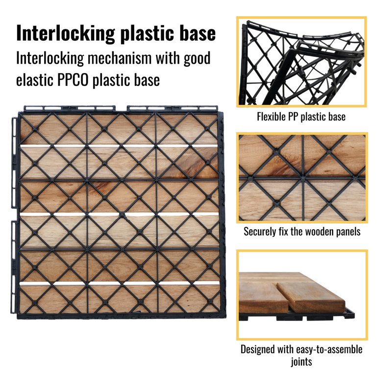 30 PCS Interlocking Deck Tiles, 12"x12" Waterproof Solid Acacia Wood Patio Tiles, Flooring Tiles Outdoor All Weather