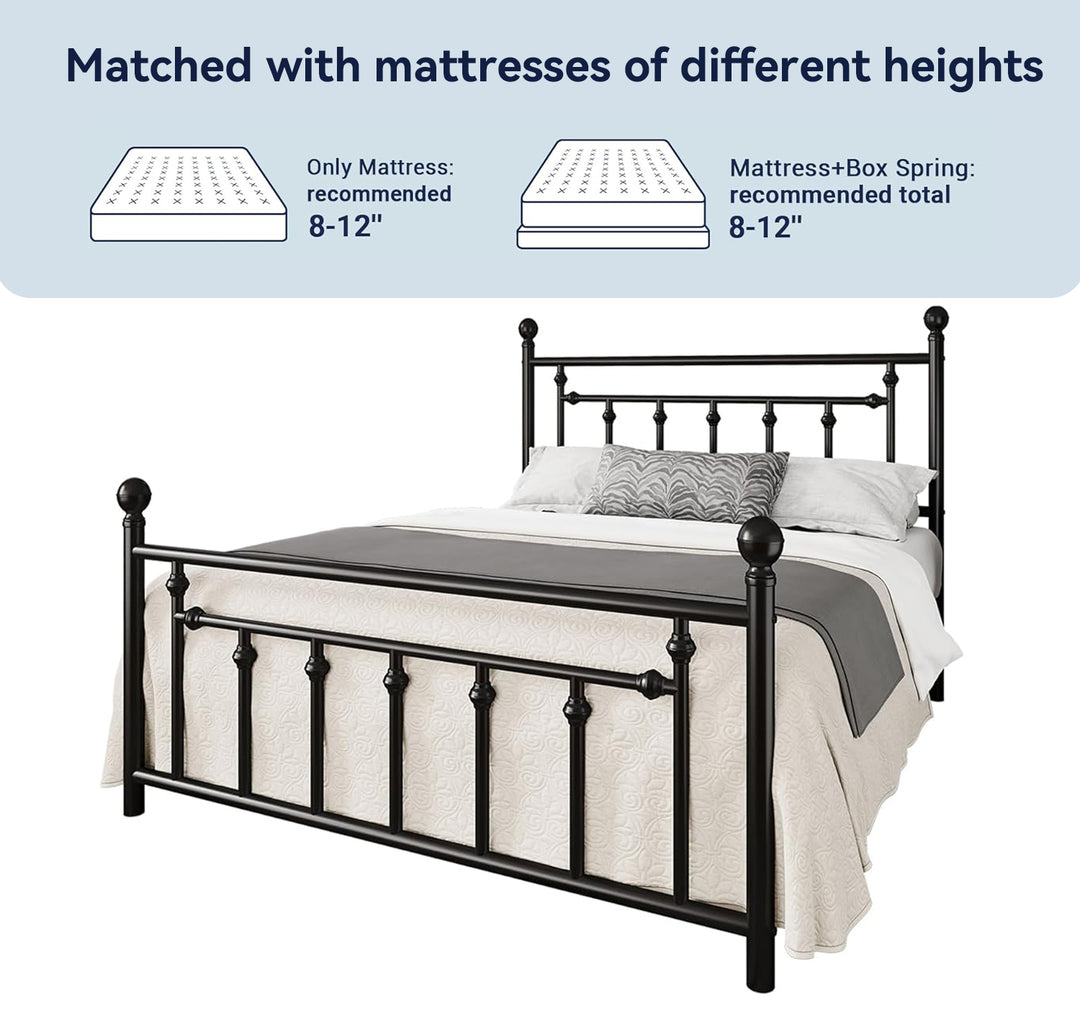 Metal Platform Bed Frame with Victorian Headboard and
