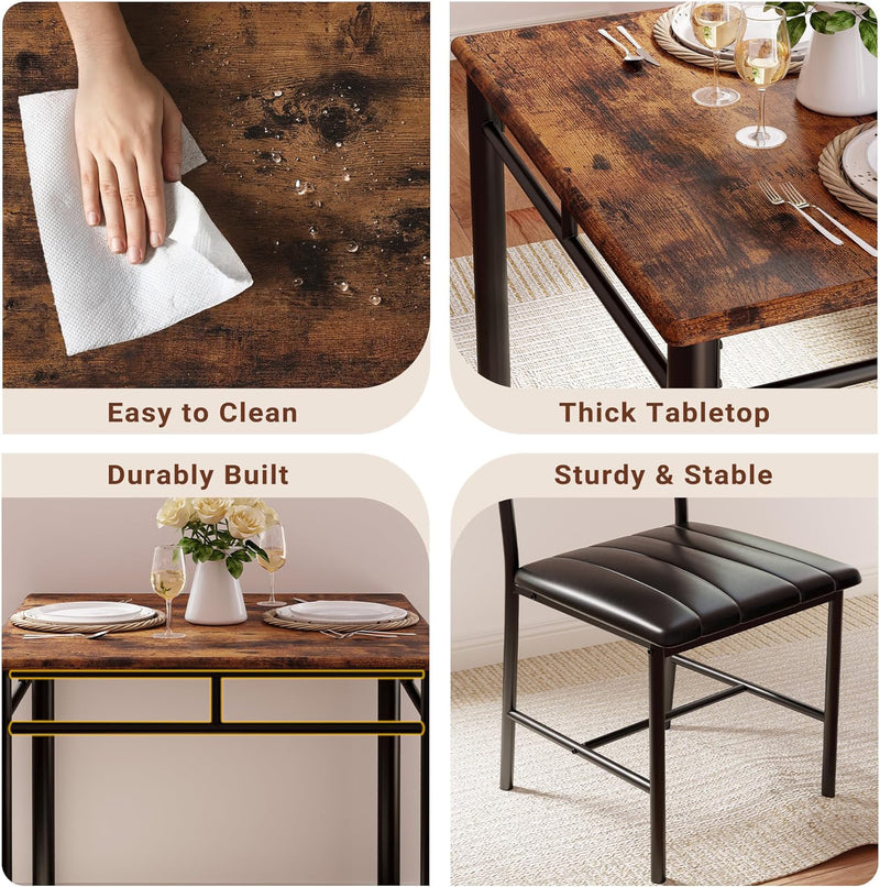 Dining Table Set for 2 Small Kitchen Table with Upholstered Chairs, Compact Dining Set, Kitchen, Dining Room