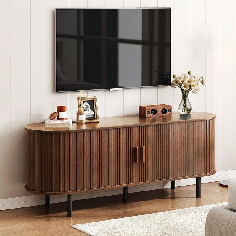 55 inch TV Cabinet with Storage, Storage Cabinet with Sliding Doors for Living Room, Bedroom