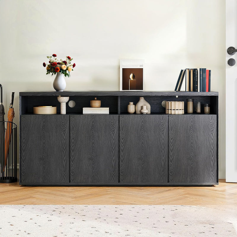 63" Storage Cabinet with Shelves and 4 Compartments For Kitchen, Living Room, Dining Room, Bedroom
