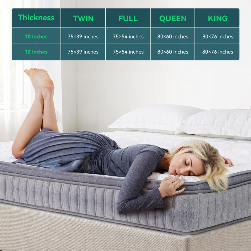 12 Inch Gel Memory Foam Mattress, Mattress with Cool Ice Silk Cover, Individually Pocket Springs, Medium Firm, SG Made, CertiPUR-US