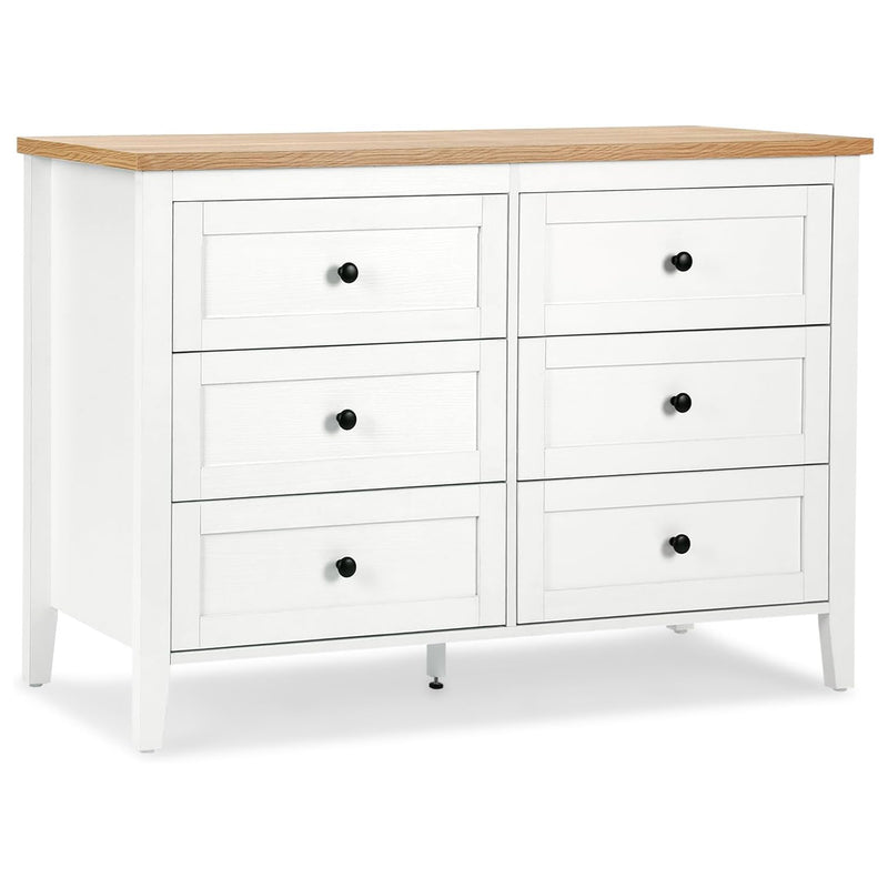 Traditional White Dresser with 6 Drawers, Storage Dresser, Chest Dresser