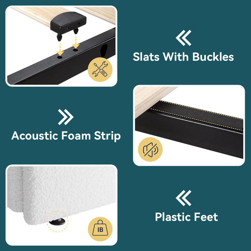 Soft Teddy Boucle Upholstered Platform Bed Frame with 4 Storage Drawers, Noise-Free, No Box Spring Needed, Easy Assembly