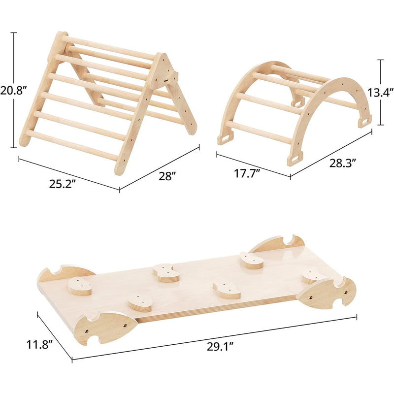 Wooden Climbing Toys 3 in 1 Foldable Pikler Triangle Climber with a Ramp