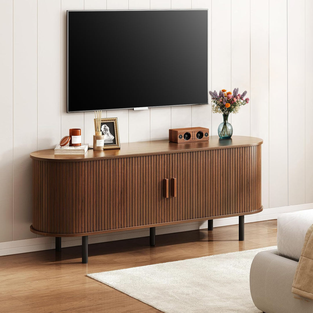 63 Inch TV Stand with Sliding Doors, Entertainment Center with