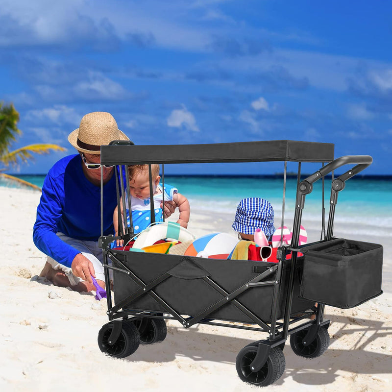 Folding Wagon All-Terrain Wheels Camping Cart with Canopy and Basket
