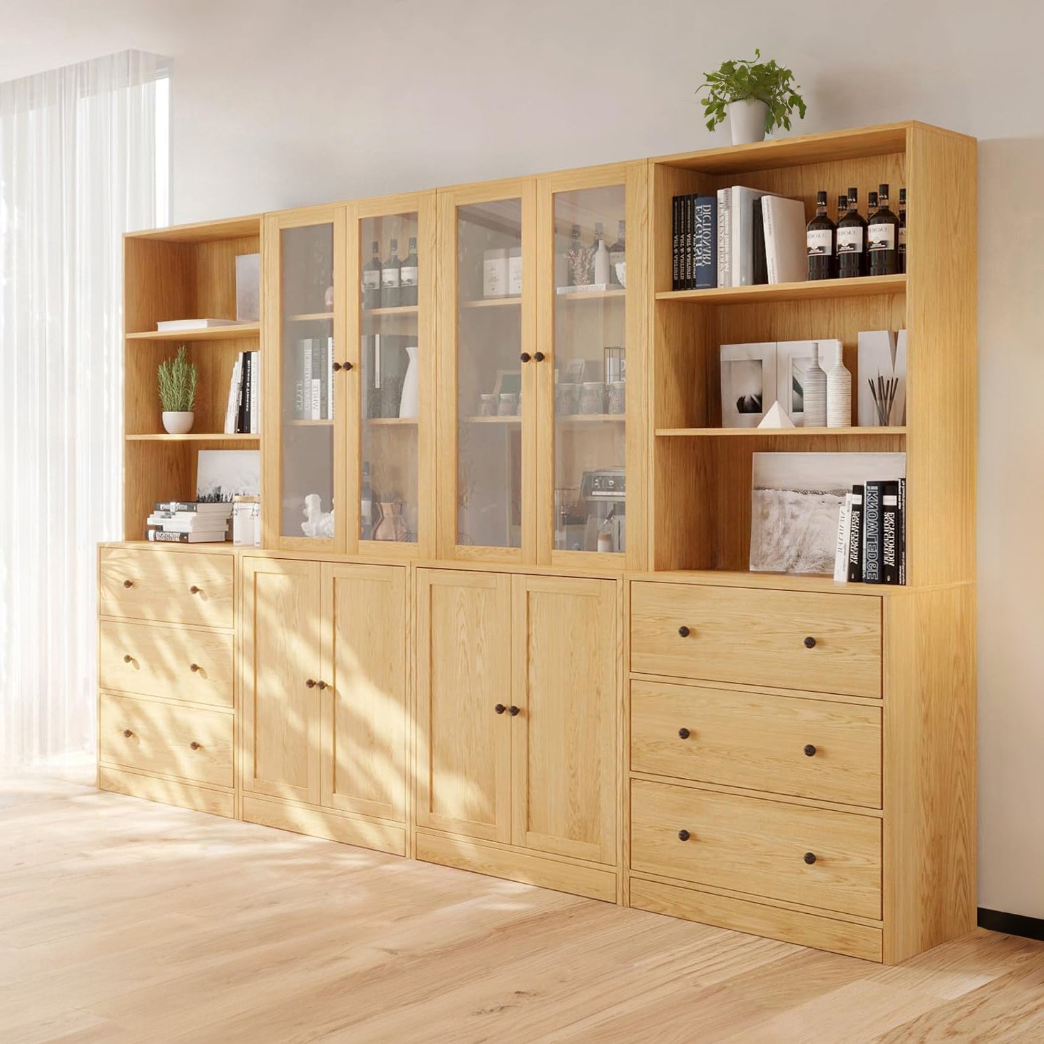 Combination Bookcase 4-Piece Set, 2pcs 71-inch Bookcase with Drawers S ...