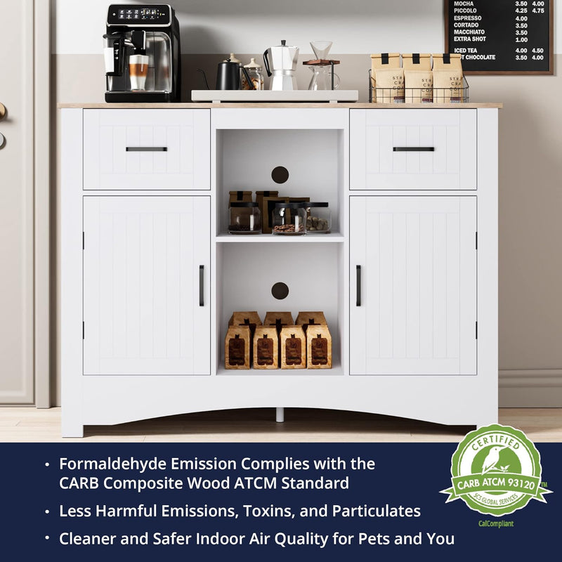 Buffet Storage Cabinet 42.5 inches Kitchen Buffet Table Sideboard with Adjustable Shelves, Accent Coffee Bar Cabinet for Kitchen