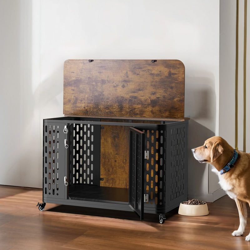 Dog Crate with Wheels, Dog Cage End Table with Lockable Door
