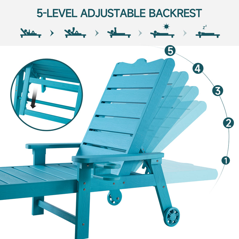 Outdoor Lounge Chair with 5-level Adjustable Backrest, Patio Lounge Chair with Cup Holder