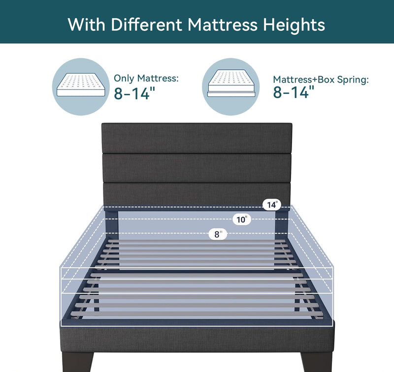 Platform Bed Frame with Fabric Upholstered Headboard and Wooden Slats Support, Fully Upholstered Mattress Foundation,Twin Size