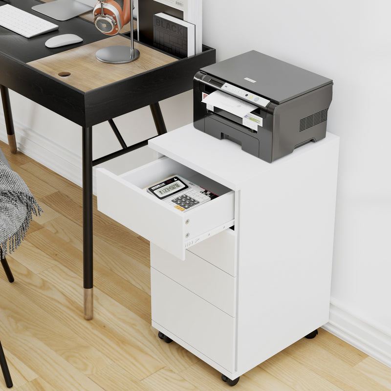Ohwill File Cabinet 4 Drawers Mobile Filing Cabinet, Rolling Pedestal Under Desk for Home Office White