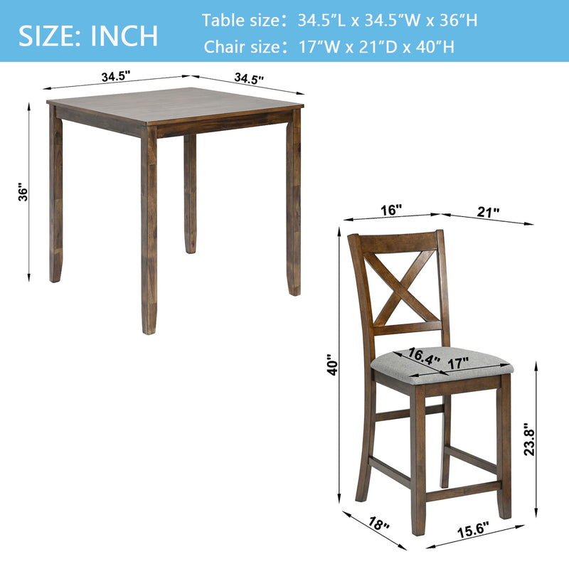 5 Piece Dining Table Set Dining Table Set for 4, Wooden Kitchen Table with 4 Upholstered Chairs