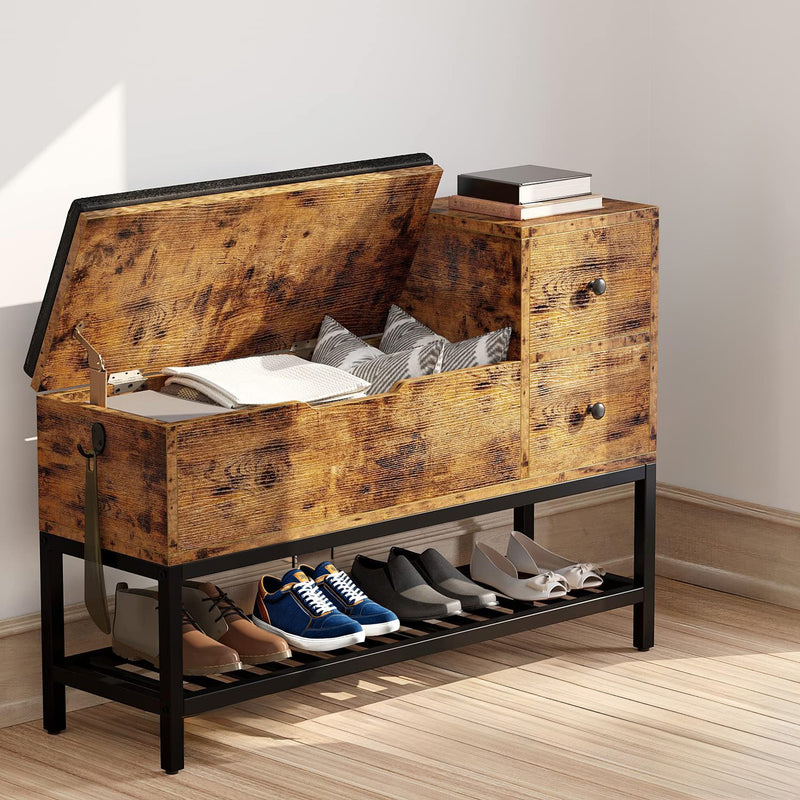 Entryway Bench With Shoe Rack Storage Bench With Flip Top Box and 2 Drawers