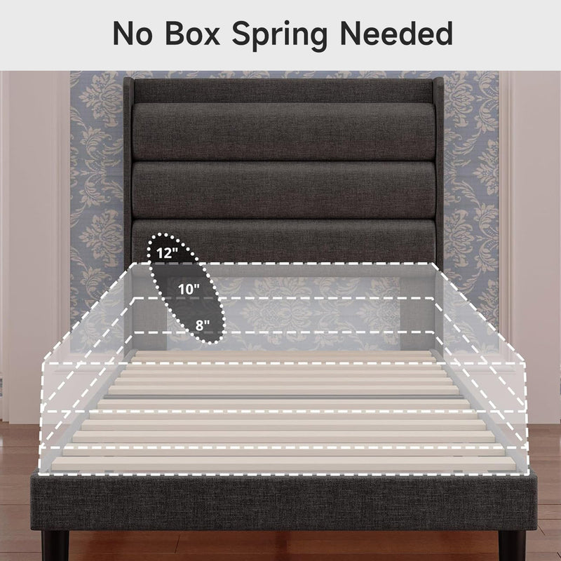 Twin Size Bed Frame With Storage Headboard and Outlets, Gray