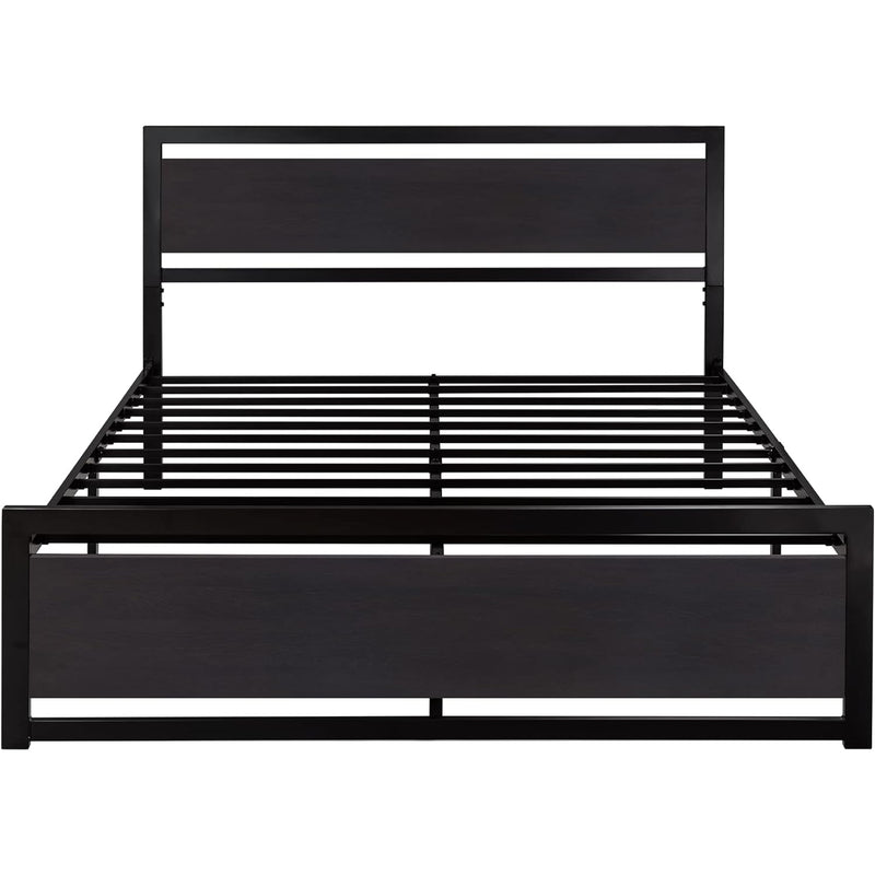 Bed Frame with Wooden Headboard & 13 Strong Metal Slats Supports Bed Frame Heavy Platform Metal