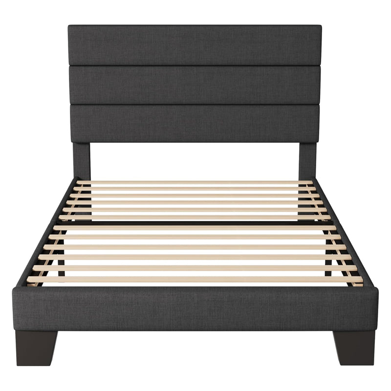 Platform Bed Frame with Fabric Upholstered Headboard and Wooden Slats Support, Fully Upholstered Mattress Foundation,Twin Size