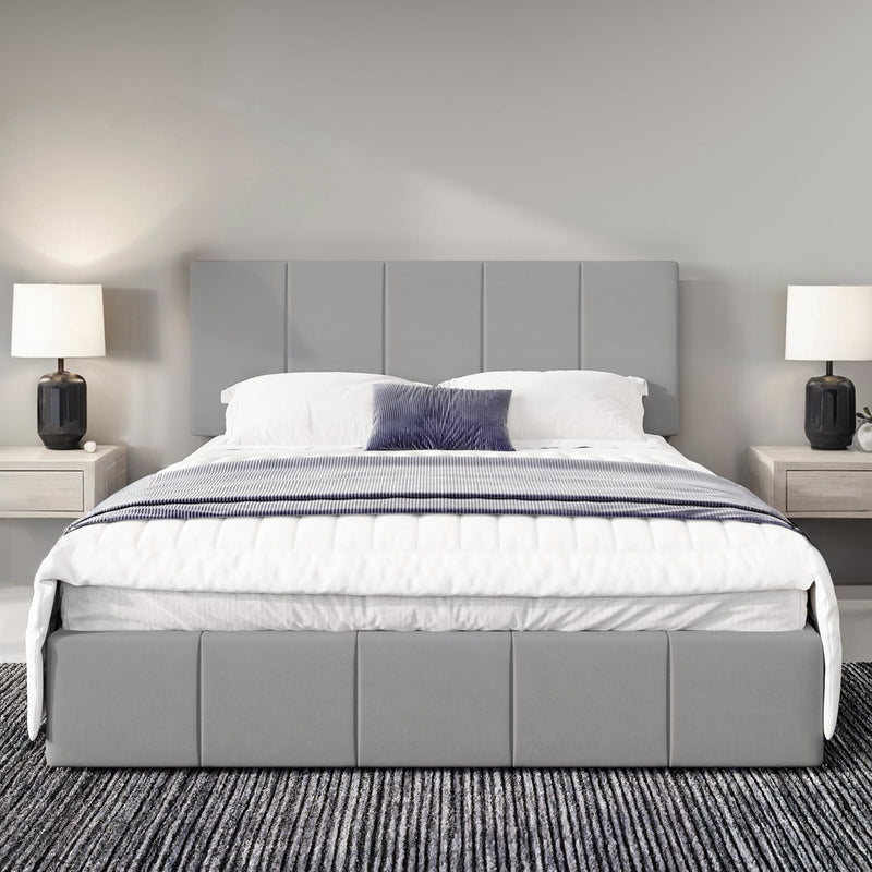 Dutch Velvet Upholstered Platform Bed Frame with Adjustable Vertical Channel Tufted Headboard, No Box Spring Needed
