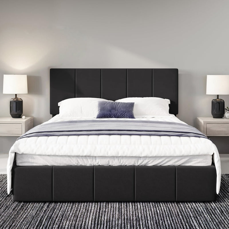 Dutch Velvet Upholstered Platform Bed Frame with Adjustable Vertical Channel Tufted Headboard, No Box Spring Needed