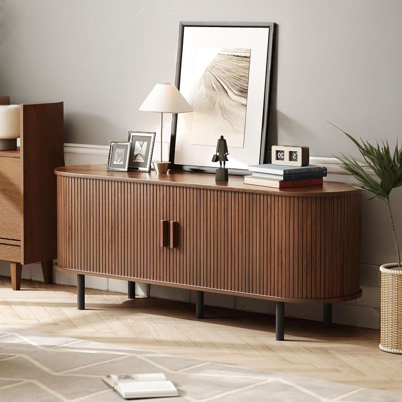 55 inch TV Cabinet with Storage, Storage Cabinet with Sliding Doors for Living Room, Bedroom