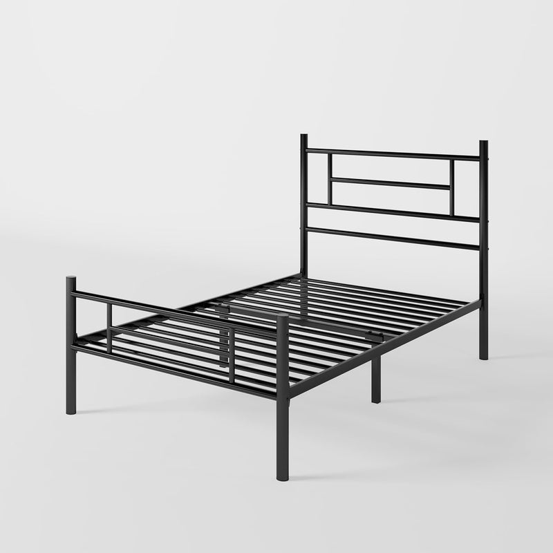 Twin Size Metal Platform Bed Frame with Headboard and Footboard Underbed Storage Strong Metal Slats Support Mattress Foundation, No Box Spring Needed
