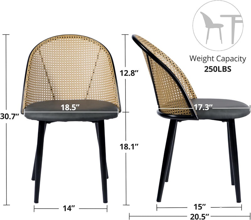 Rattan Dining Chairs Set of 4 with Comfy PU Sponge Cushions, Foot Pads