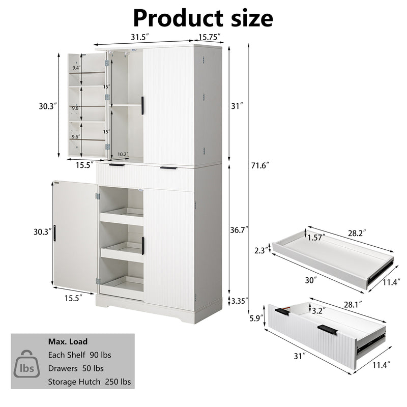 Pantry Cabinet Kitchen Storage Cabinet, 72&