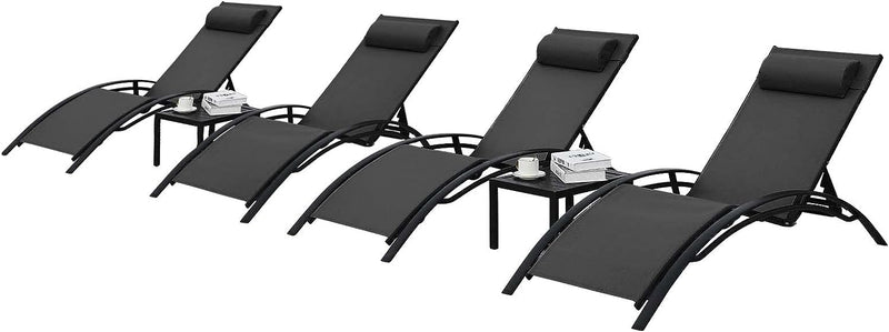 Ohwill Patio Chaise Lounge set of 3, Outdoor Lounger Chair with Headrest, 5-Level Adjustable Tanning Chairs