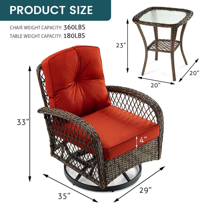 3 Pieces Patio Furniture Set, Outdoor Swivel Glider Rocker