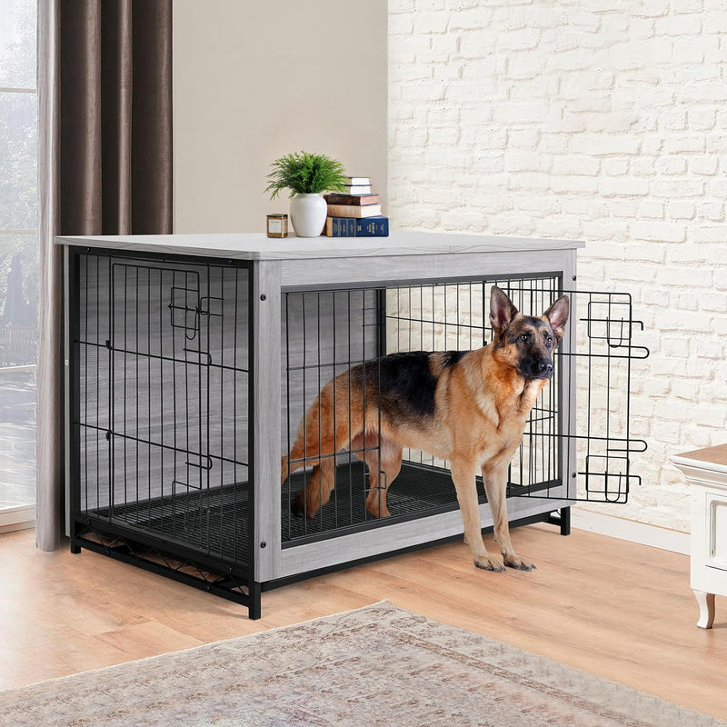 Dog Crate Furniture 38.6-inch Side End Table, Dog Cage with Pull-Out Removable Tray