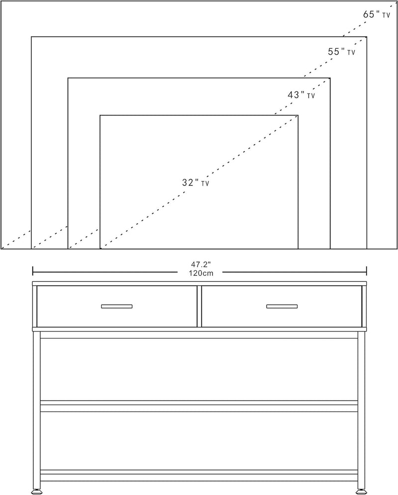47 Inches TV Stand with Storage Cabinet with Drawers for 55 Inch TV