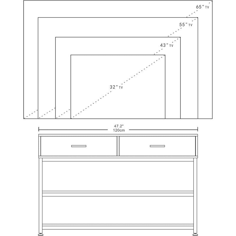 47 Inches TV Stand with Storage Cabinet with Drawers for 55 Inch TV
