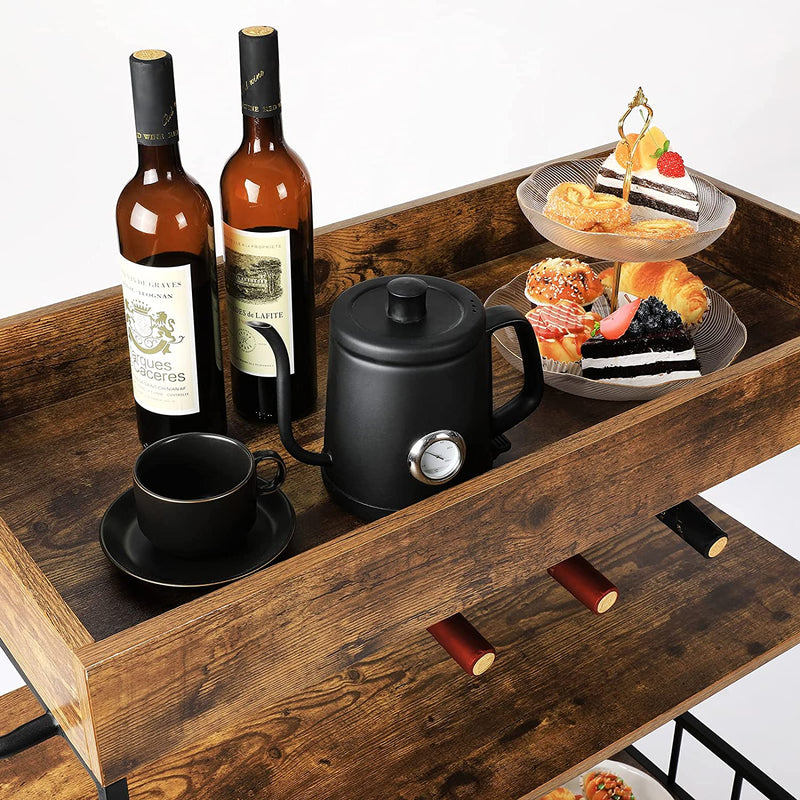Ohwill Industrial Bar Cart with Wheels for the Home, Beverage Cart Bar Serving Liquor Cart with Glass Holders