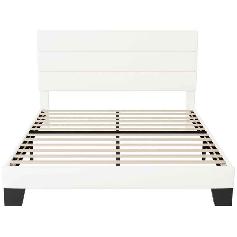 Velvet Platform Bed Frame with Upholstered Headboard Wooden Slats Support, Fully Upholstered Mattress Foundation