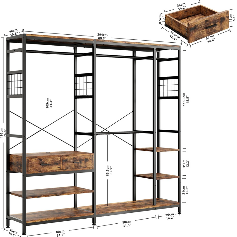 L Shaped Clothes Rack Closet Organizer and Storage Shelves with 2 Ways to Install, Corner Garment Rack L Shaped Coat Rack