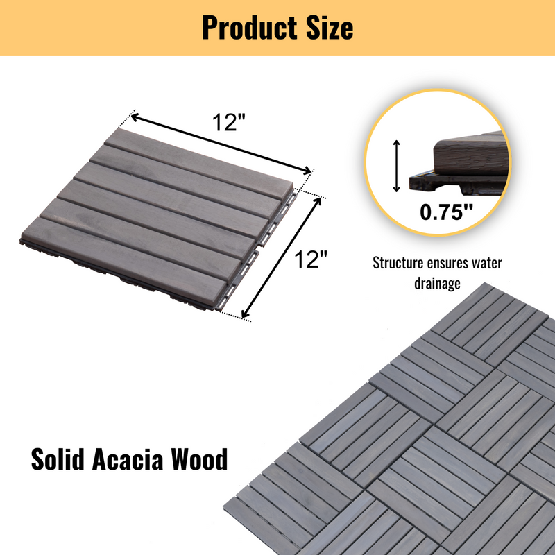 30 PCS Interlocking Deck Tiles, 12"x12" Waterproof Solid Acacia Wood Patio Tiles, Flooring Tiles Outdoor All Weather