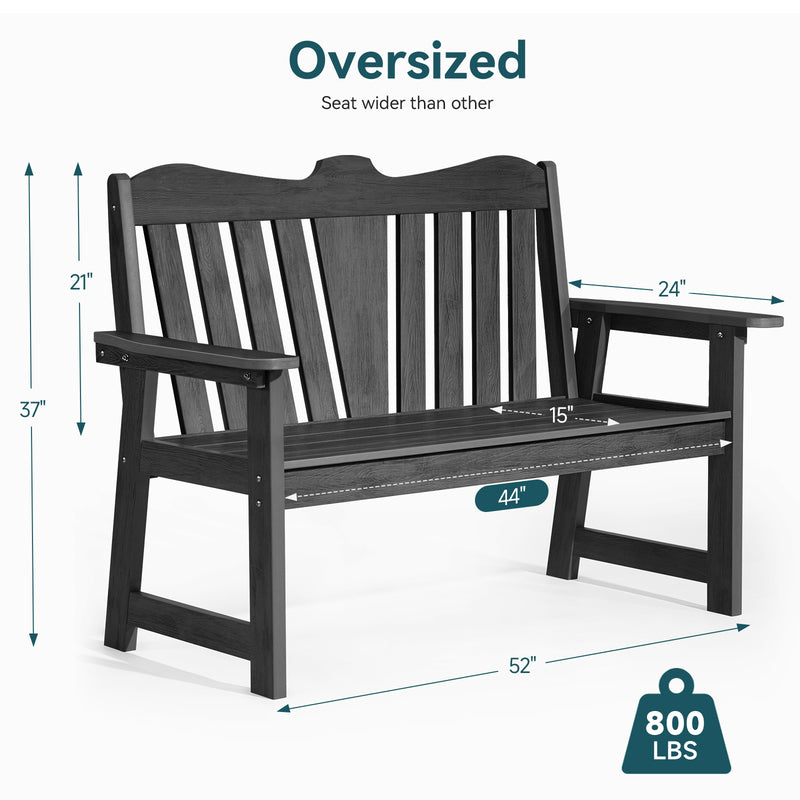 Outdoor Bench Weatherproof Patio Garden Bench with Wide Armrests and Backrest