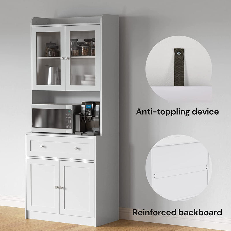 Ohwill Kitchen Pantry Storage Cabinet Kitchen Buffet with Hutch, Doors, and Adjustable Shelves, White