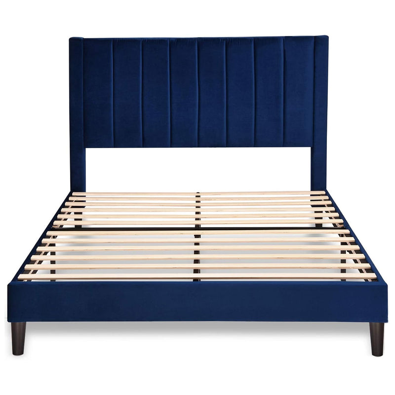 Velvet Upholstered Bed Frame with Tufted Headboard-Full/Queen/King Size