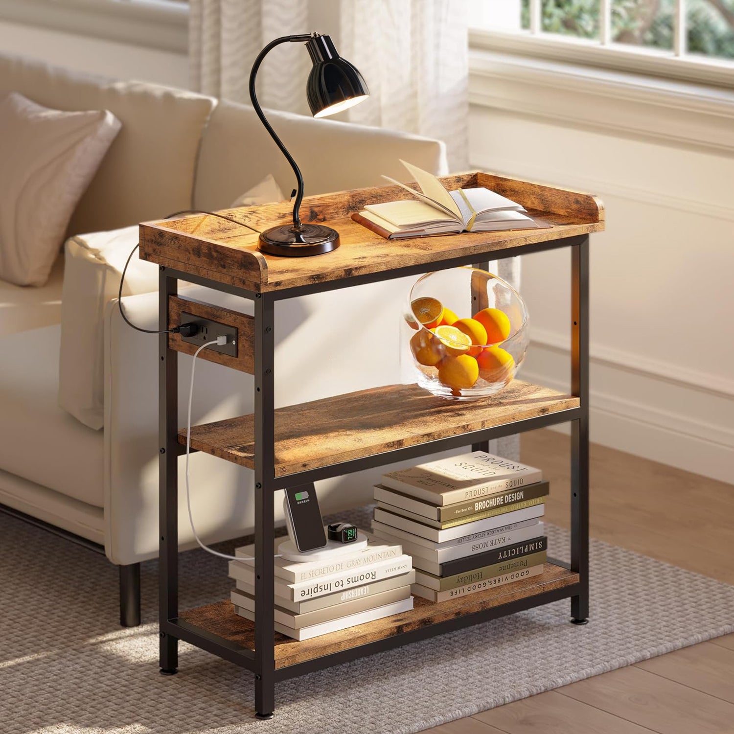 32 Inch Console Table for Entryway, Sofa Table with Electrical Outlet ...