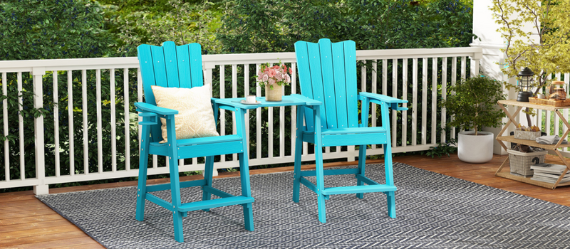 Tall Balcony Chair 2-Piece Set with Removable Connecting,  Outdoor Adirondack Chairs with Cup Holder and Umbrella Hole