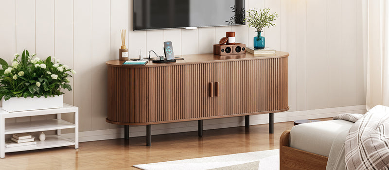 55 inch TV Cabinet with Storage, Storage Cabinet with Sliding Doors for Living Room, Bedroom