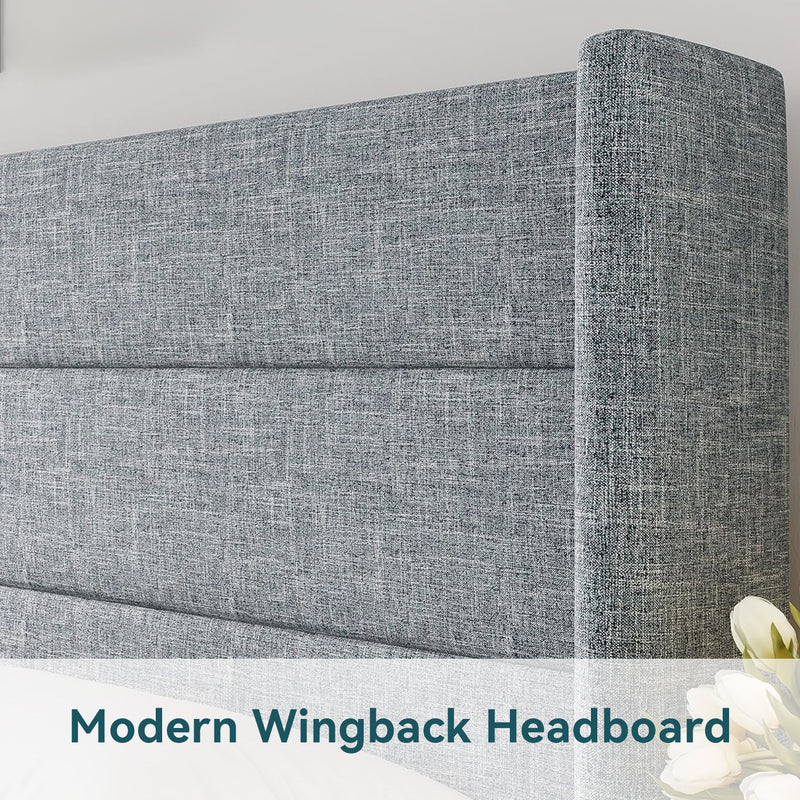 Lift Up Storage Bed Frame Hydraulic Storage with Modern Wingback Headboard, No Box Spring Required