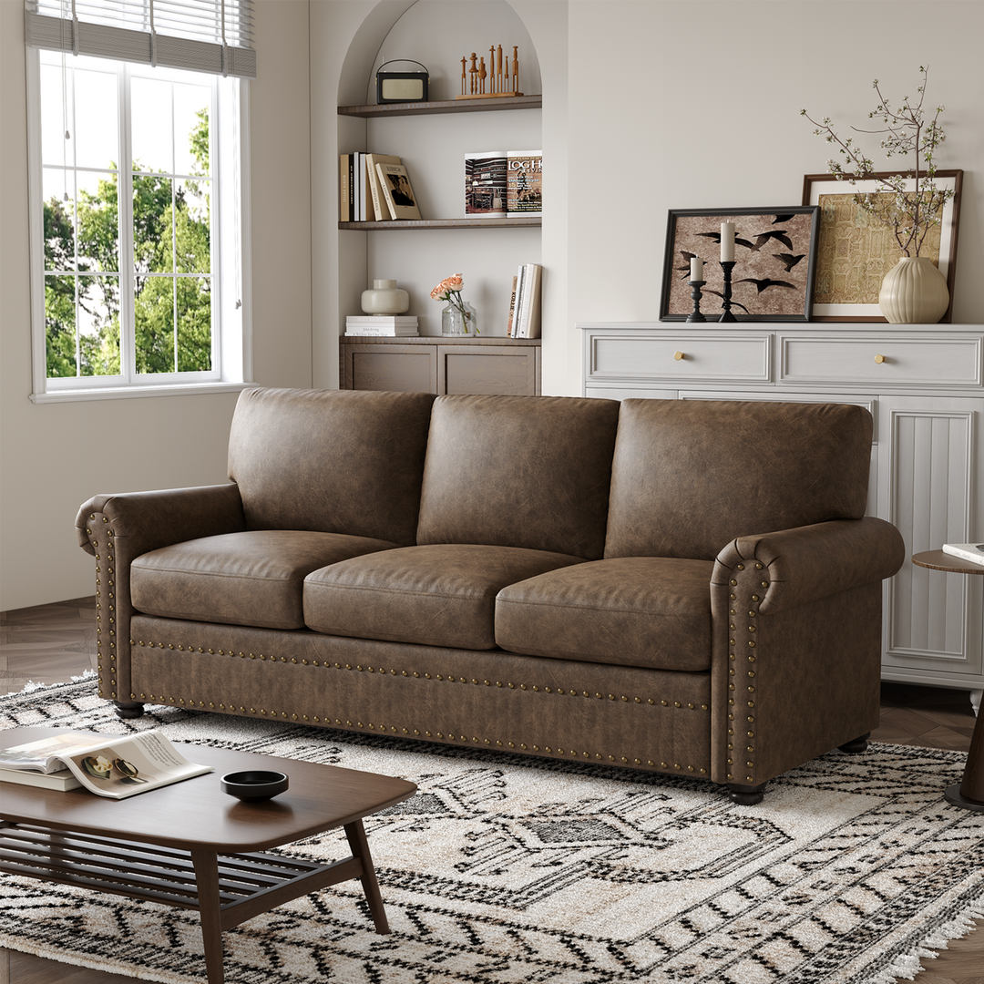 84 inch Faux Leather Couch 3 Seater Sofa for Living Room, Office