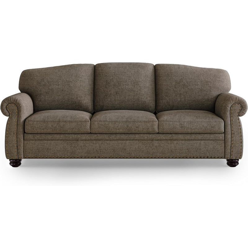 90 Inch 3 Seater Sofa Nailhead Trim Farmhouse Couches with Rolled Arm, 23" Deep Seat