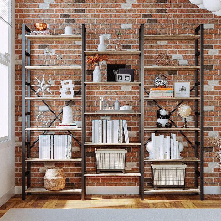 Triple Wide 6 Tiers Industrial Bookshelf, Large Etagere