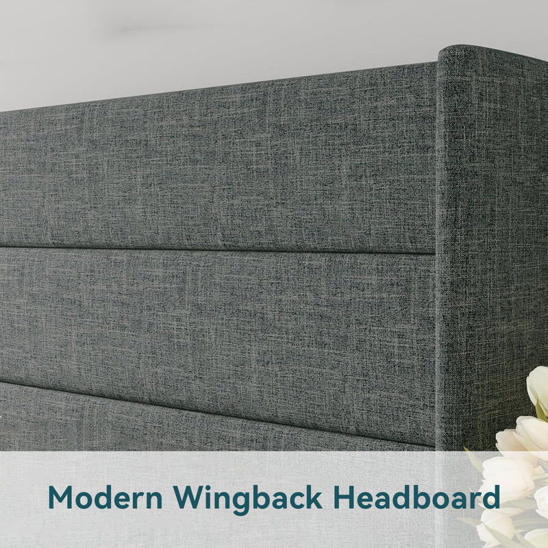 Lift Up Storage Bed Frame Hydraulic Storage with Modern Wingback Headboard, No Box Spring Required